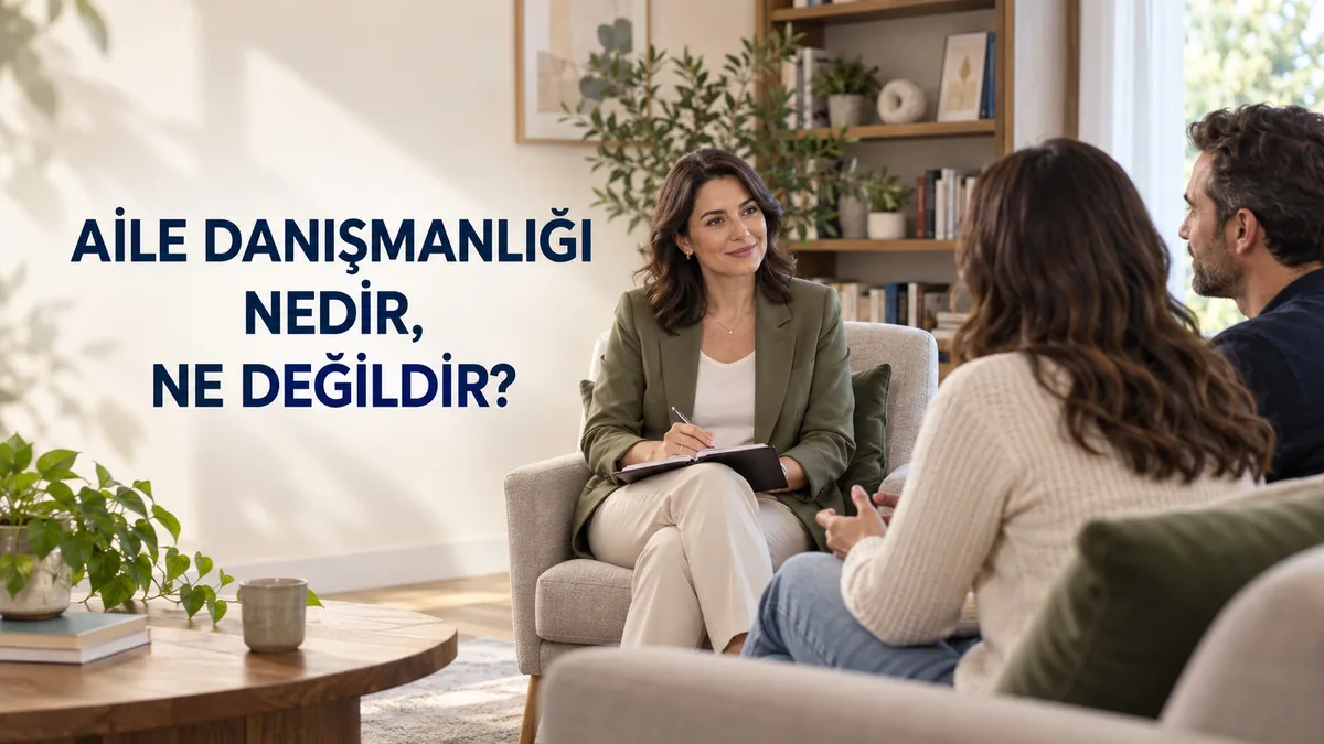 Aile danışmanlığı görüşmesinde çiftin iletişim sürecini değerlendiren profesyonel aile danışmanı