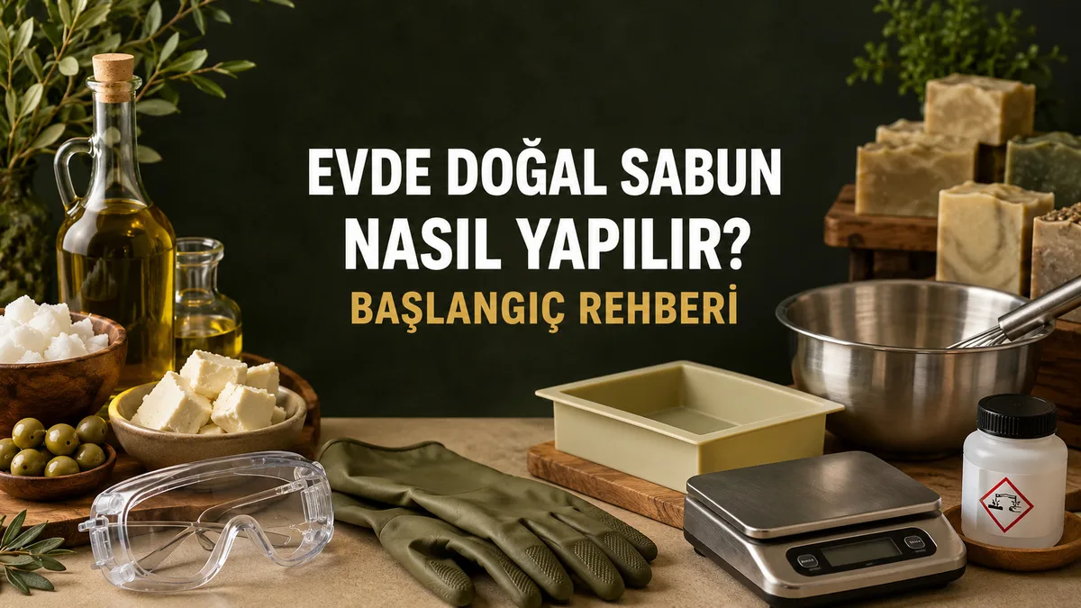 Koruyucu gözlük ve eldiven kullanılan çalışma ortamında bitkisel yağlarla soğuk yöntem doğal sabun hazırlanması.
