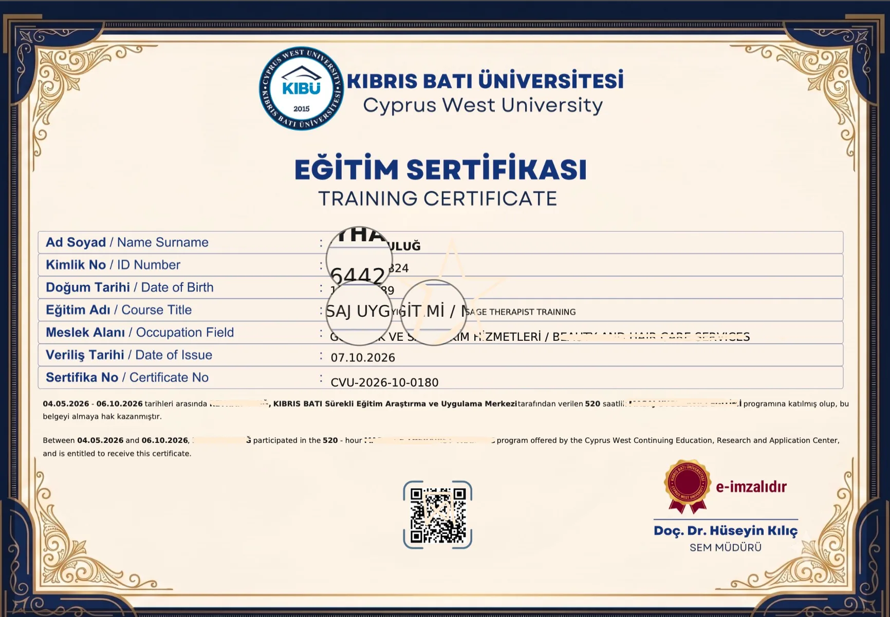 Aile Danışmanlığı Eğitimi (Uygulamalı Online Sertifika Programı) sertifika örneği 2