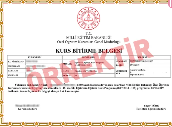 Eğiticinin Eğitimi Kursu sertifika örneği 1